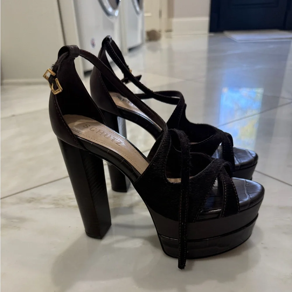 SCHUTZ vintage Dark Brown Platform high heels Sandals - Picture 2 of 7